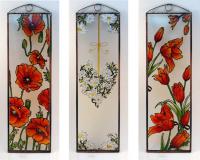 Virágos csoportkép - Savmart üvegen, antikolt kerettel - Üveg, Üvegkép