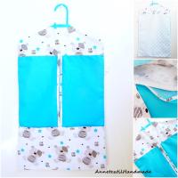 Oviszsák, ruhazsák és tornazsák szett türkiz macis