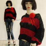 FRIVOL - kézzel kötött pulóver - vörös/fekete 